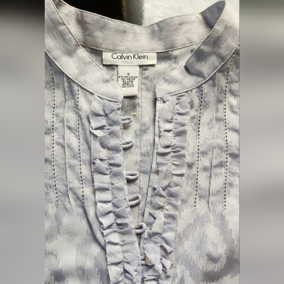 CALVIN KLEIN light blue belted blouse with ruffle in size S - Picture 5 of 6